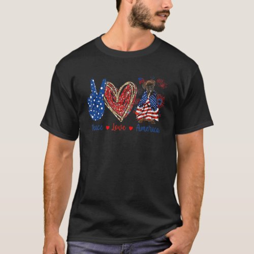 Peace Love Boxer Dog Patriotic America Flag 4th Ju T_Shirt