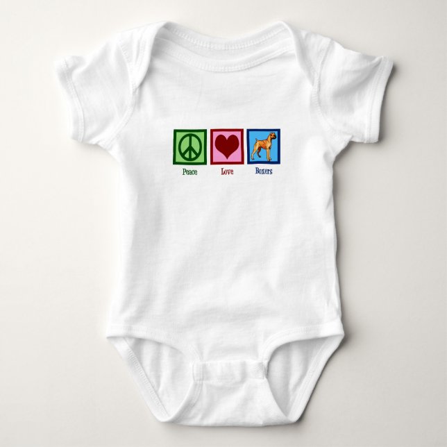 Peace Love Boxers Cute Boxer Dog Baby Bodysuit (Front)