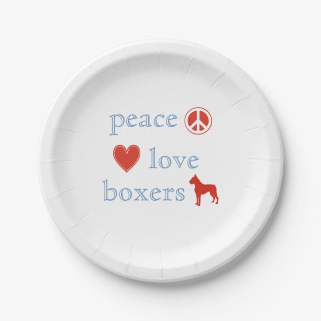 Peace Love Boxers Paper Plates (Front)