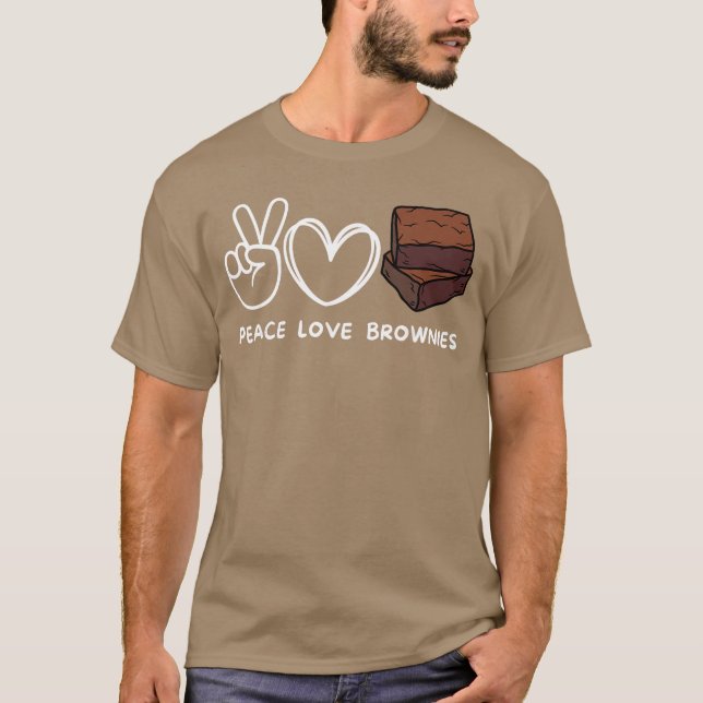 Peace Love Brownies Retro Brownies Lover Food Love T-Shirt (Front)