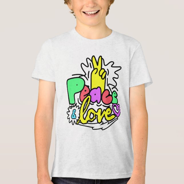 Peace & Love Bubble Letter  Tri-Blend Shirt (Front)