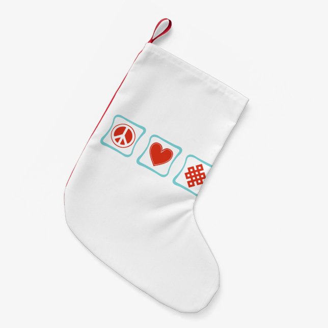 Peace Love Buddhism Squares Small Christmas Stocking (Front (Hanging))