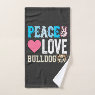 Peace Love Bulldog Vector Hand Towel