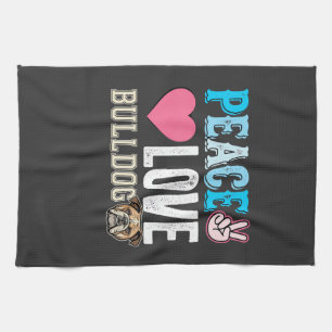 Peace Love Bulldog Vector Kitchen Towel