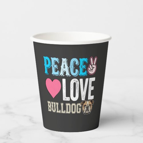 Peace Love Bulldog Vector Paper Cups