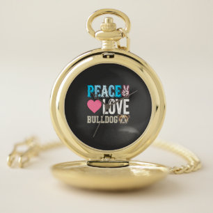 Peace Love Bulldog Vector Pocket Watch
