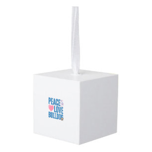 Peace Love Bulldog Vintage Dog Shirt Design Cube Ornament