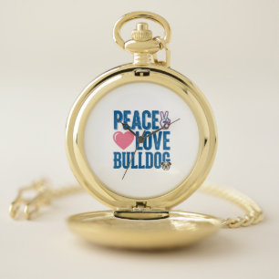 Peace Love Bulldog Vintage Dog Shirt Design Pocket Watch