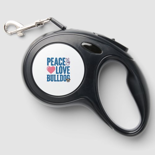 Peace Love Bulldog Vintage Dog Shirt Design Retractable Pet Leash