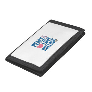 Peace Love Bulldog Vintage Dog Shirt Design Tri-fold Wallet