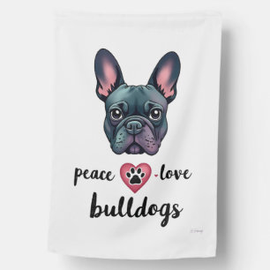 Peace Love Bulldogs Vintage Galaxy French Bulldog House Flag