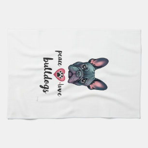 Peace Love Bulldogs Vintage Galaxy French Bulldog Kitchen Towel