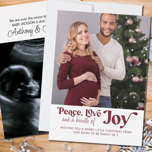 Peace Love Bundle of Joy 2 Photo We're Expecting H Holiday Card (Creator Uploaded)