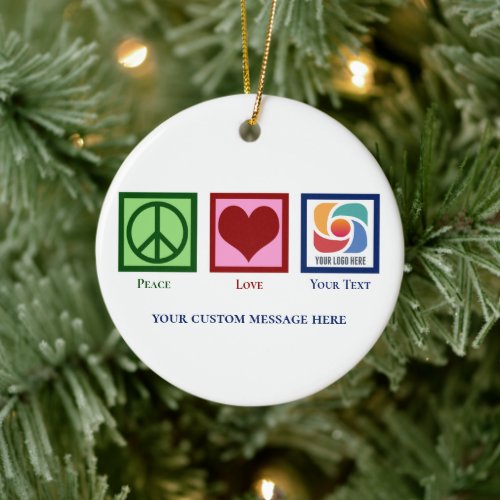 Peace Love Business Logo Custom Christmas Ceramic Ornament