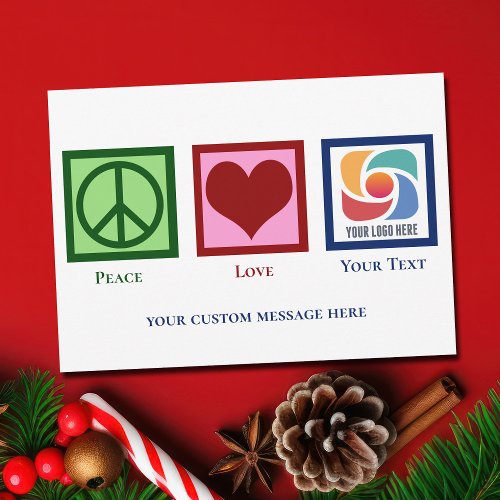 Peace Love Business Logo Custom Christmas Holiday Card