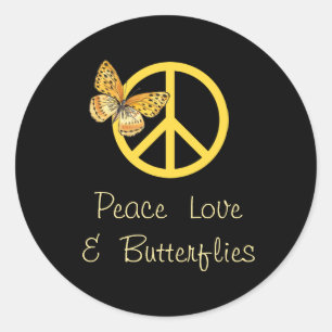 Peace Love & Butterflies   Classic Round Sticker