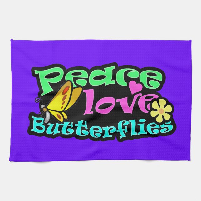 Peace, Love, Butterflies; Retro Towel (Horizontal)