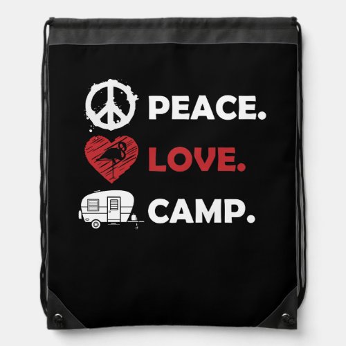 Peace Love Camp Floral Style With Flamingo Drawstring Bag