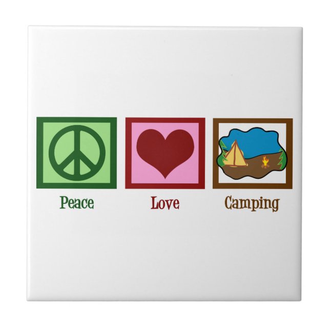 Peace Love Camping Ceramic Tile (Front)