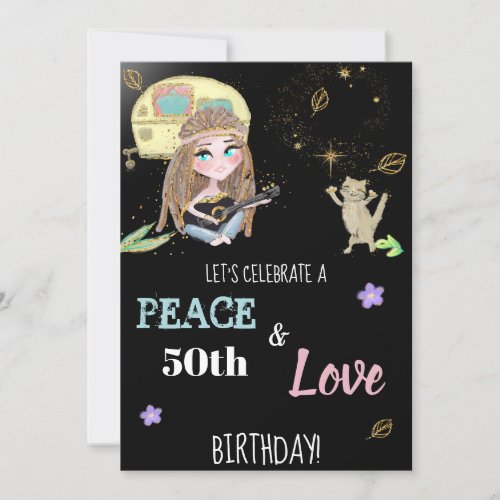  Peace  Love Camping Hippie Birthday Invitation