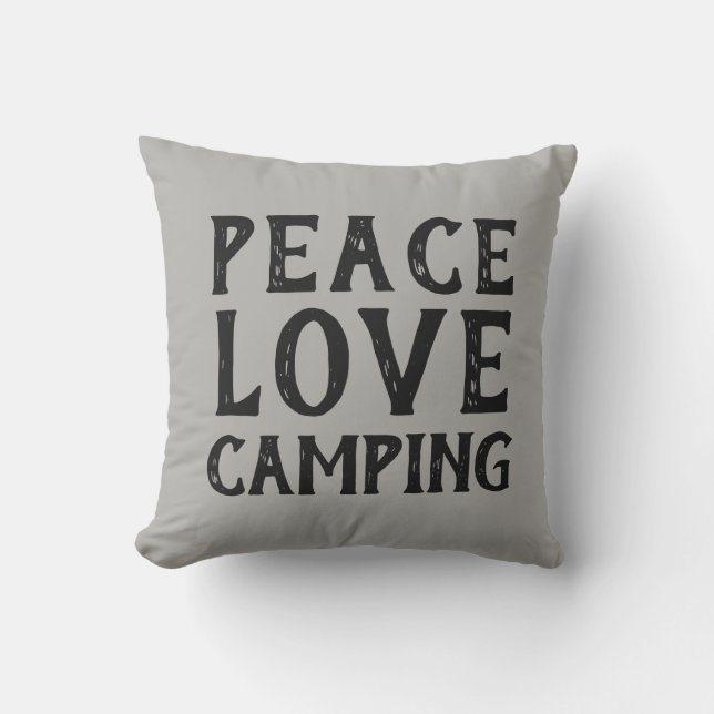 PEACE LOVE CAMPING typography | Outdoor Pillow (Front)