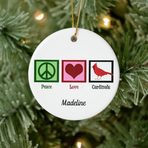 Peace Love Cardinals Cute Custom Ceramic Ornament