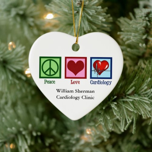 Peace Love Cardiology Heart Surgeon Christmas Ceramic Ornament