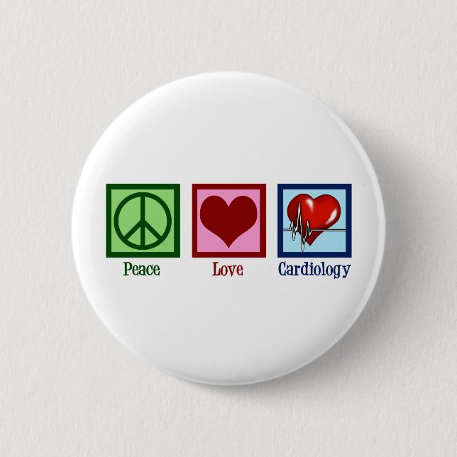 Peace Love Cardiology Heart Surgeon Heartbeat Button (Front)