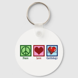 Peace Love Cardiology Heart Surgeon Heartbeat Keychain