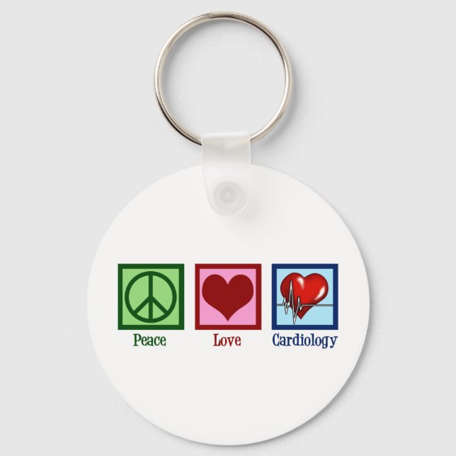 Peace Love Cardiology Heart Surgeon Heartbeat Keychain (Front)