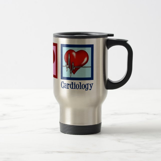 Peace Love Cardiology Heart Surgeon Heartbeat Travel Mug (Right)