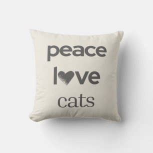 Peace Love Cats   Cream Cat Lover Modern Graphic Throw Pillow
