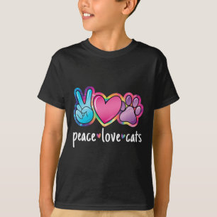 Peace Love Cats Cute Cat Kitten Lover Paw Cat T-Shirt