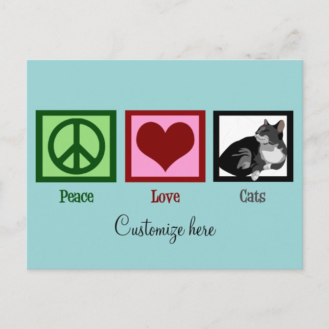 Peace Love Cats Cute Custom Teal Postcard (Front)