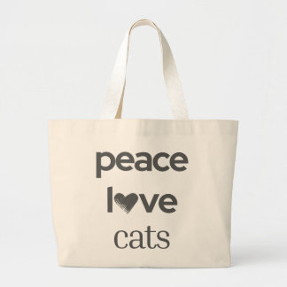 Peace Love Cats | Stylish Cat Lady Modern Graphic Large Tote Bag