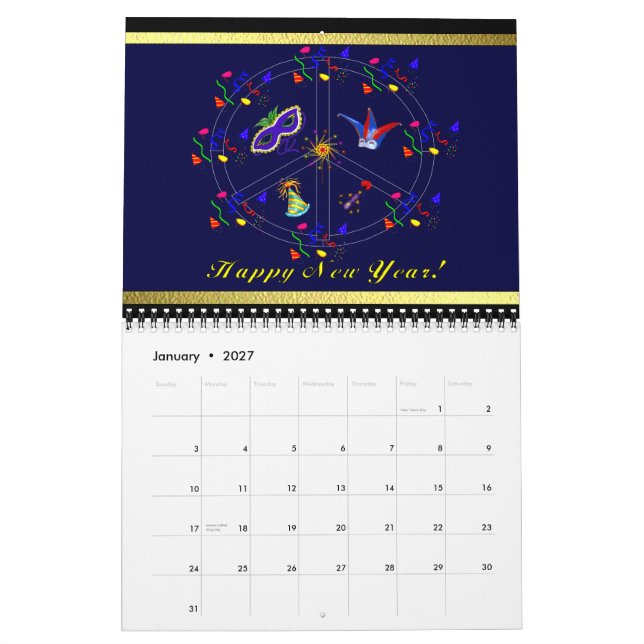Peace, Love, Celebrate Calendar (Jan 2027)
