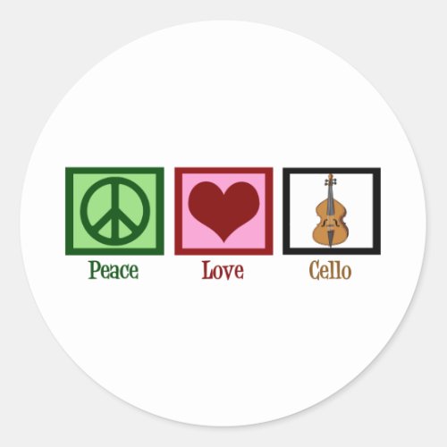 Peace Love Cello Classic Round Sticker