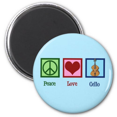 Peace Love Cello Player Blue Magnet
