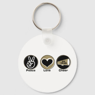 Peace Love Cheer Black/Gold Keychain