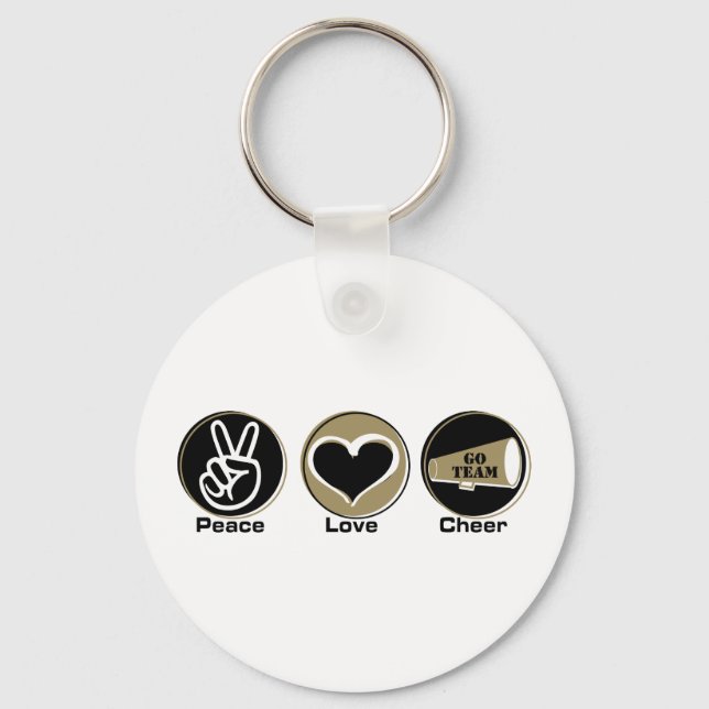 Peace Love Cheer Black/Gold Keychain (Front)
