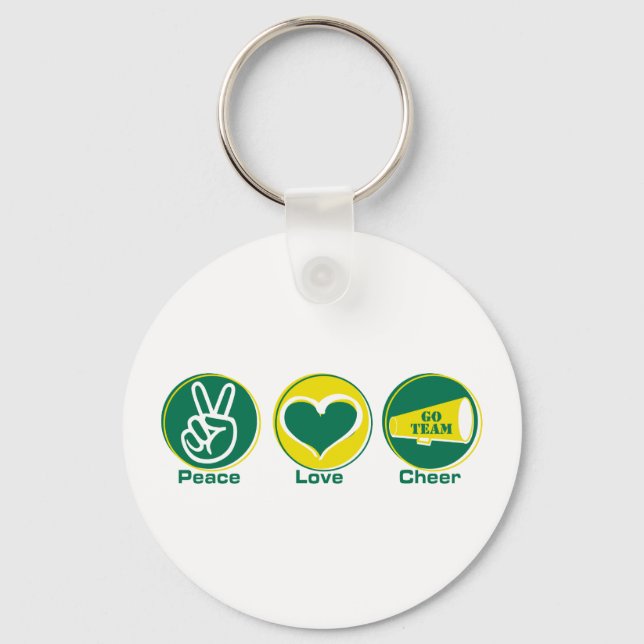 Peace Love Cheer Green/Yellow Keychain (Front)