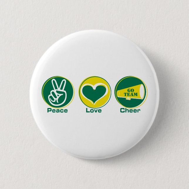 Peace Love Cheer Green/Yellow Pinback Button (Front)