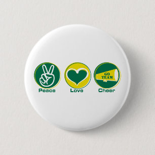Peace Love Cheer Green/Yellow Pinback Button