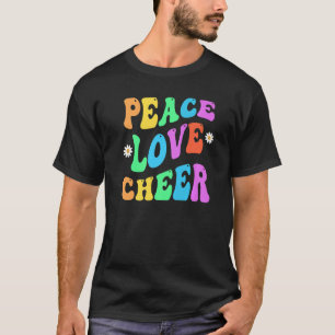 PEACE LOVE CHEER Retro Cheerleader Groovy Back To T-Shirt