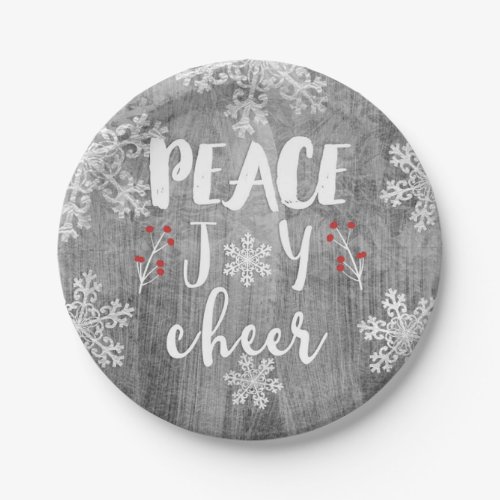Peace Love Cheer Silver Snowflake Holiday Party Paper Plates