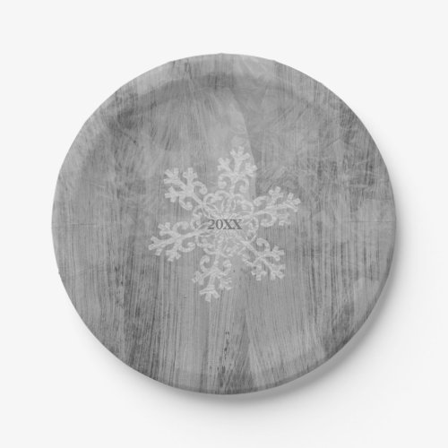 Peace Love Cheer Silver Snowflake Holiday Party Paper Plates