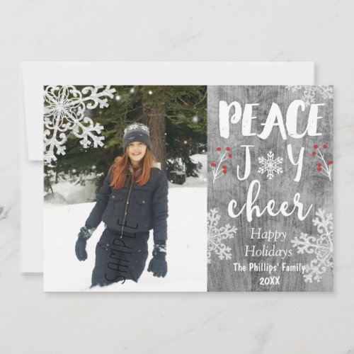 Peace Love Cheer Silver Snowflake Holiday Photo