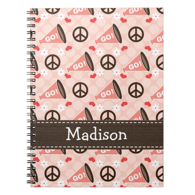 Peace Love Cheer Spiral Notebook Journal (Front)