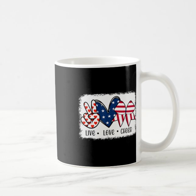 Peace Love Cheer Usa Flag 4th Of July Cheerleading Coffee Mug (Right)
