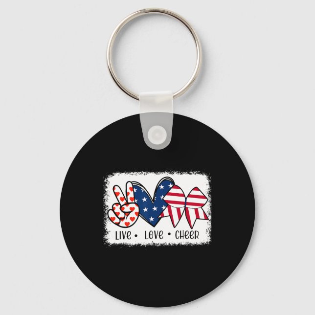 Peace Love Cheer Usa Flag 4th Of July Cheerleading Keychain (Front)